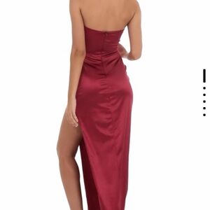 Lucy in the Sky Strapless Burgundy Maxi Dress